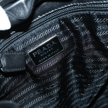 Prada Vela Double Front Pocket Backpack Leather, BLACK, LEATHER, Backpack