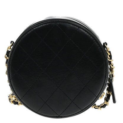 Chanel Chic Pearls Round Clutch with Chain Quilted Lambskin, BLACK, LEATHER, Shoulder bag