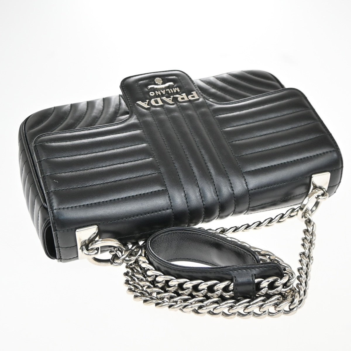 Prada Chain Flap Shoulder Bag Diagramme Quilted Leather, BLACK, LEATHER, Shoulder bag