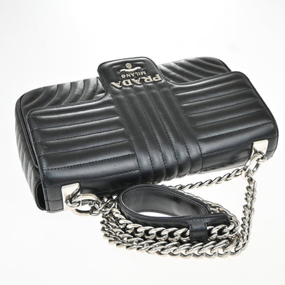 Prada Chain Flap Shoulder Bag Diagramme Quilted Leather, BLACK, LEATHER, Shoulder bag