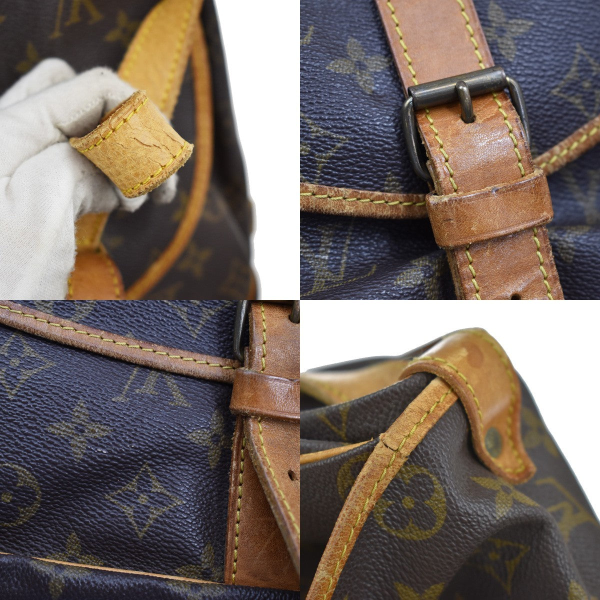 Louis Vuitton Saumur Handbag Monogram Canvas, BROWN, LEATHER, Shoulder bag