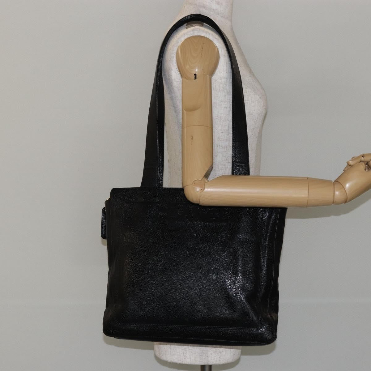 Chanel Vintage Logo Tote Caviar, BLACK, LEATHER, Tote bag