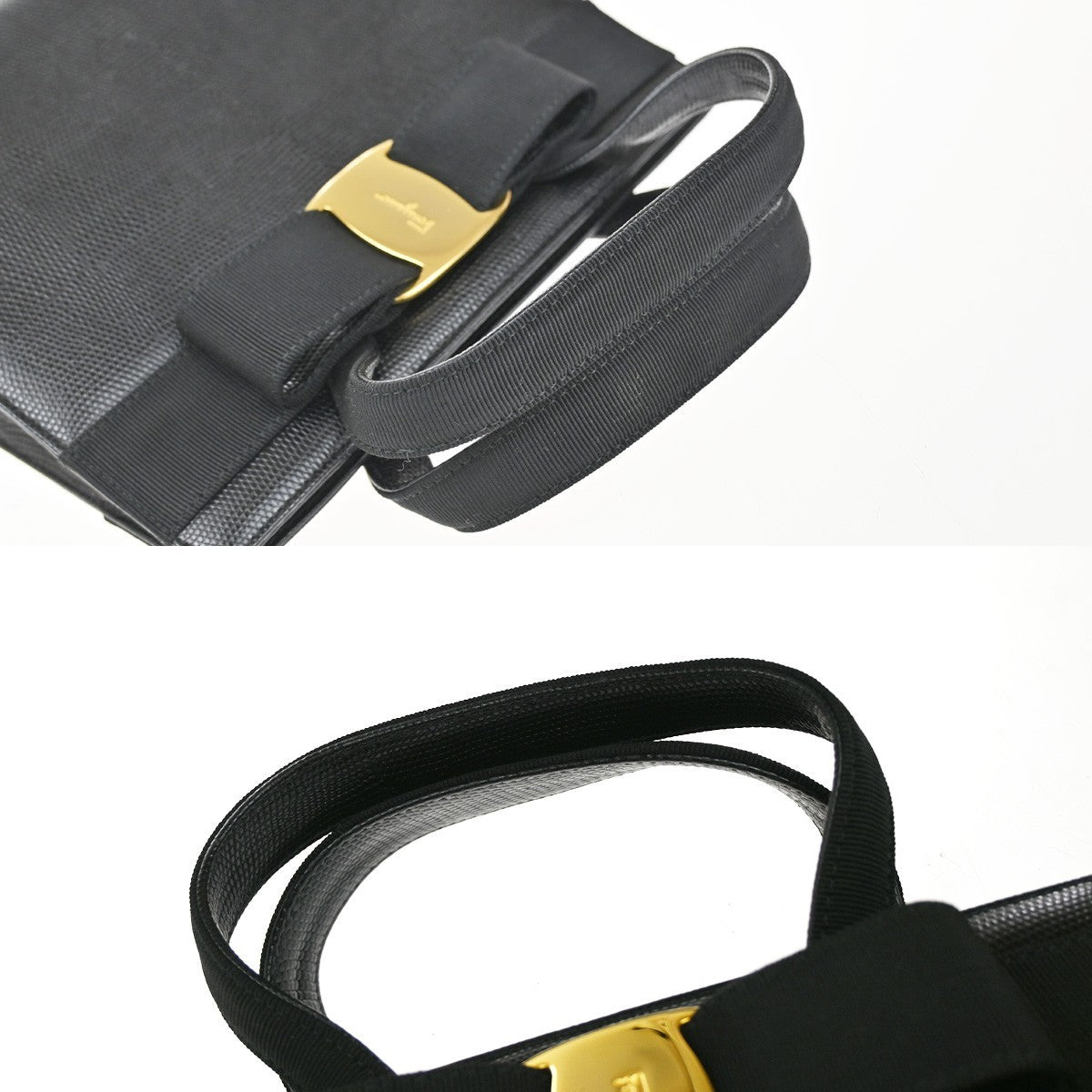 Salvatore Ferragamo Convertible Vara Bow Tote Lizard Embossed Leather, Black, Leather, Handbag