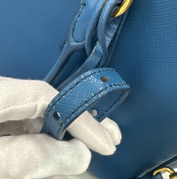 Prada Bauletto Bag Saffiano Leather, BLUE, LEATHER, Handbag