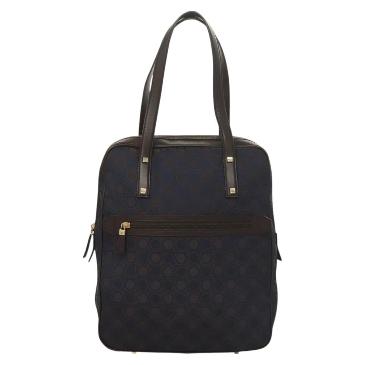 Salvatore Ferragamo Gancini handbag Canvas and Leather, NAVY, CANVAS, Handbag