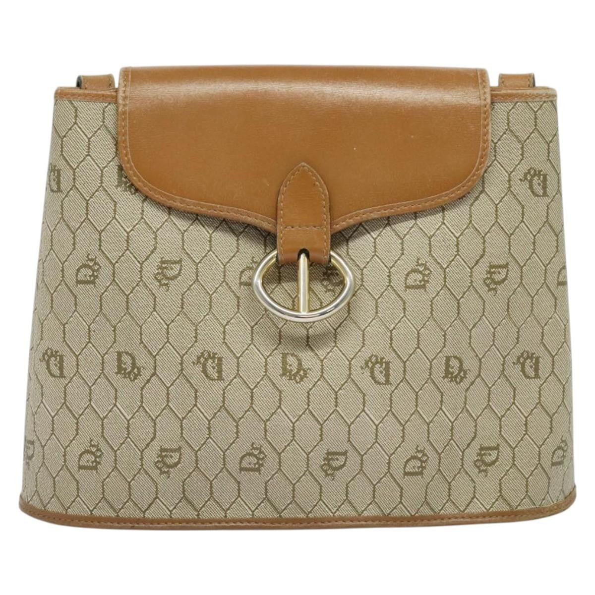 Christian Dior Vintage Honeycomb Shoulder Bag Canvas and Leather, BEIGE, CANVAS, Shoulder bag