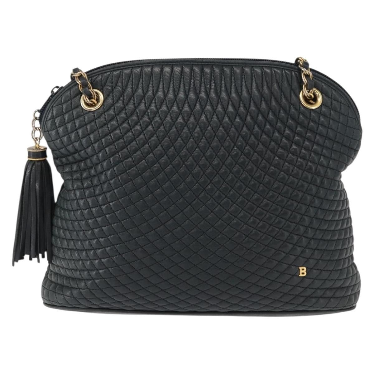 Bally Vintage Chain Shoulder Bag Quilted Leather, NAVY, LEATHER, Shoulder bag