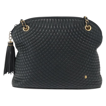 Bally Vintage Chain Shoulder Bag Quilted Leather, NAVY, LEATHER, Shoulder bag