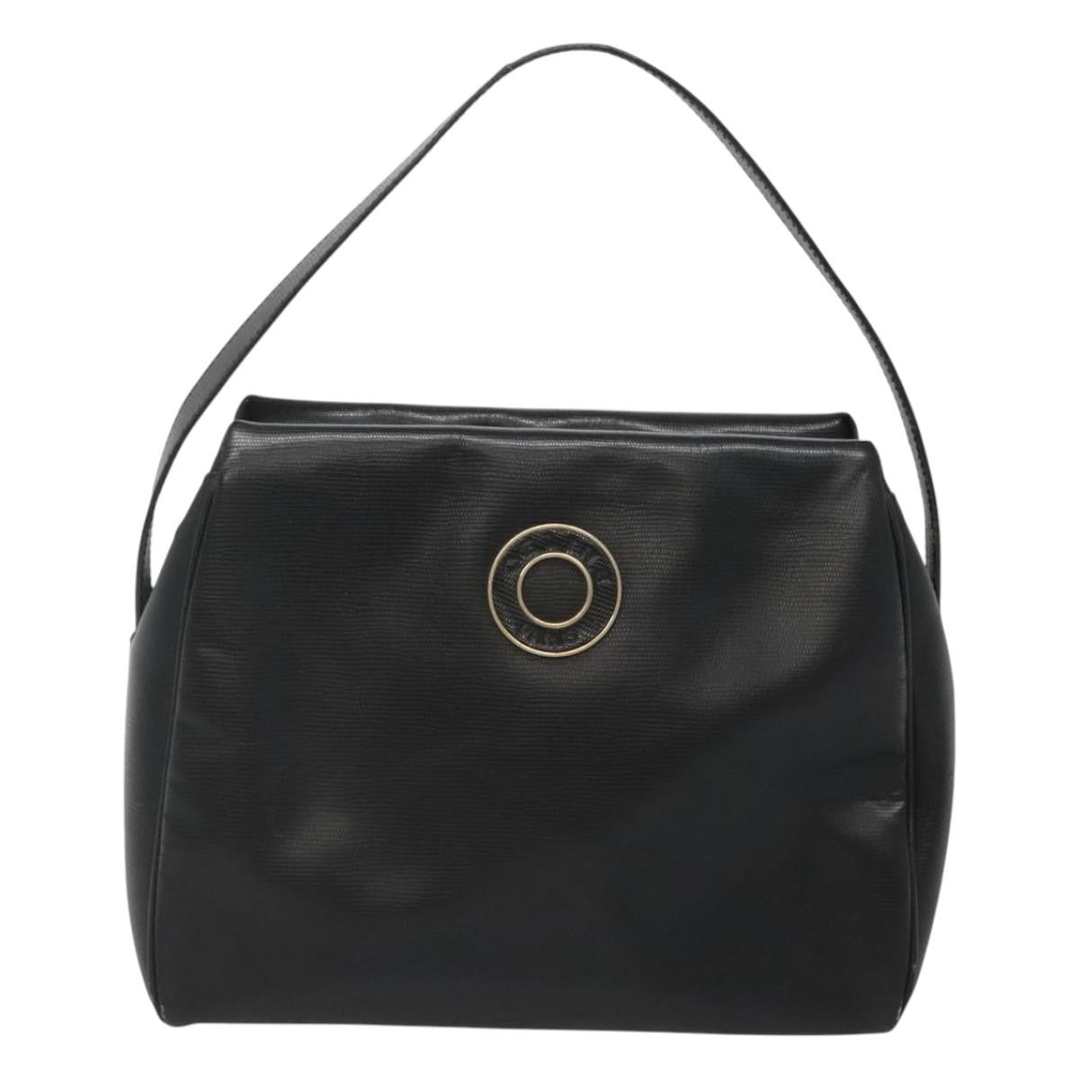 Celine Circle Logo Handbag Leather, BLACK, LEATHER, Handbag