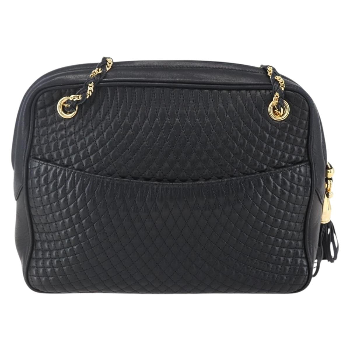 Bally Vintage Chain Shoulder Bag Quilted Leather, BLACK, LEATHER, Shoulder bag