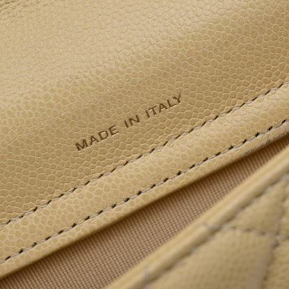 Chanel Classic Sunglasses Case with Chain Quilted Caviar, BEIGE, LEATHER, Clutche & pouche