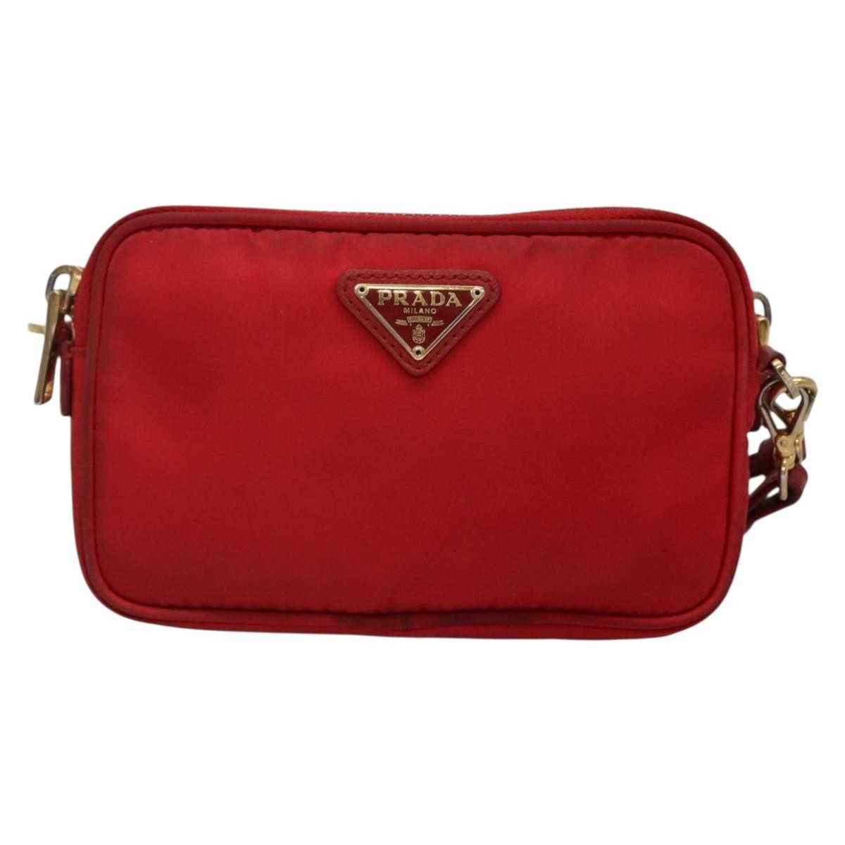 Prada Double Zip Shoulder Bag Nylon, RED, NYLON, Shoulder bag