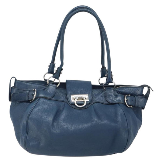 Salvatore Ferragamo Gancini handbag Leather, BLUE, LEATHER, Handbag