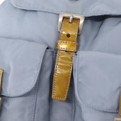 Prada Vela Double Front Pocket Backpack Tessuto with Saffiano Leather, BLUE, NYLON, Backpack