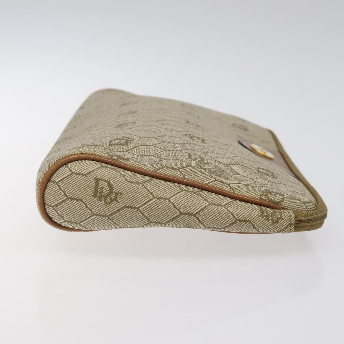 Christian Dior Vintage Honeycomb Zip Pouch Coated Canvas, BEIGE, PVC, Clutche & pouche
