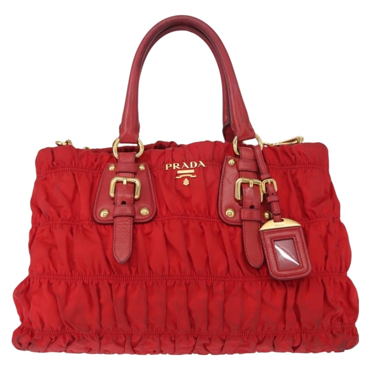 Prada Gaufre Convertible Tote Leather and Tessuto, RED, NYLON, Handbag