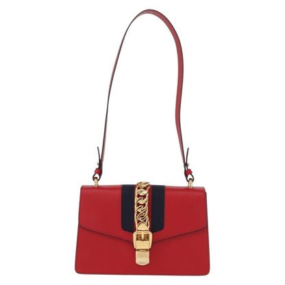 Gucci Sylvie Shoulder Bag Leather, RED, LEATHER, Shoulder bag