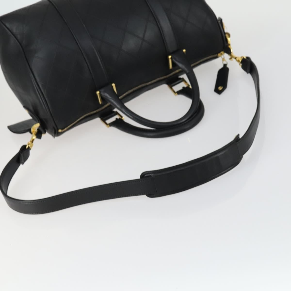 Chanel Vintage Diamond Stitch Boston Bag Quilted Lambskin, BLACK, LEATHER, Travel bag