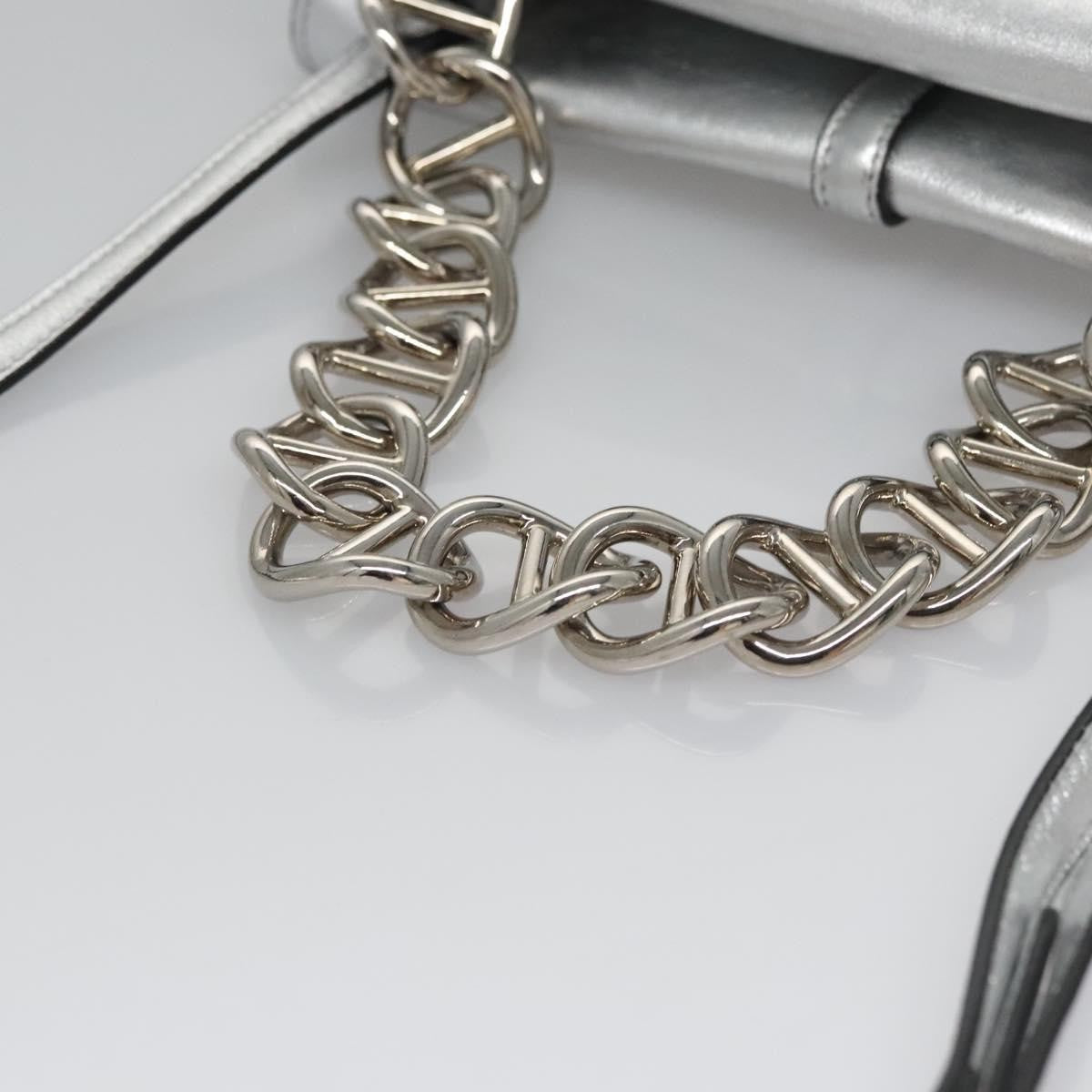 Prada Double Turn Lock Shoulder Bag Leather, SILVER, LEATHER, Shoulder bag