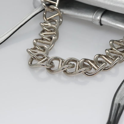 Prada Double Turn Lock Shoulder Bag Leather, SILVER, LEATHER, Shoulder bag