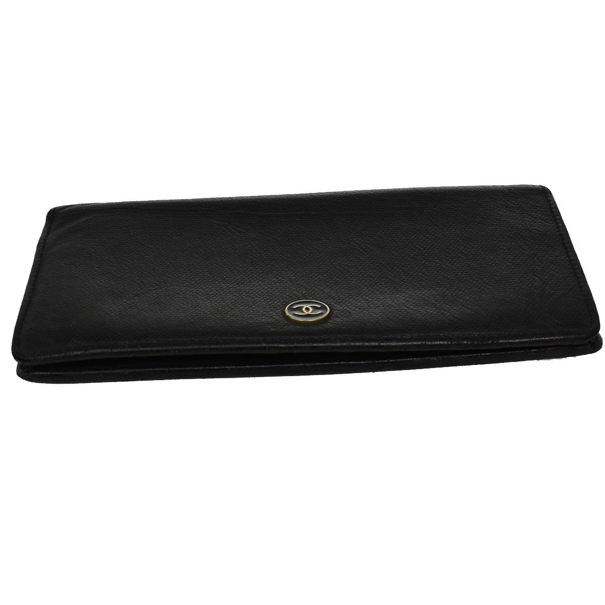 Chanel CC Button Bi-Fold Wallet Leather, BLACK, LEATHER, Wallets
