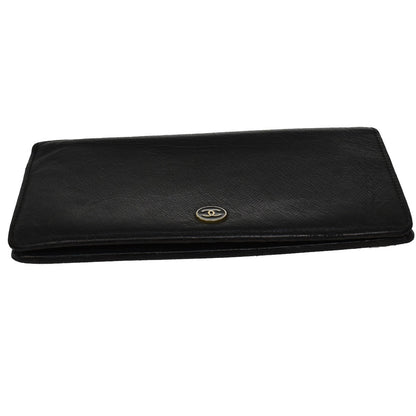 Chanel CC Button Bi-Fold Wallet Leather, BLACK, LEATHER, Wallets