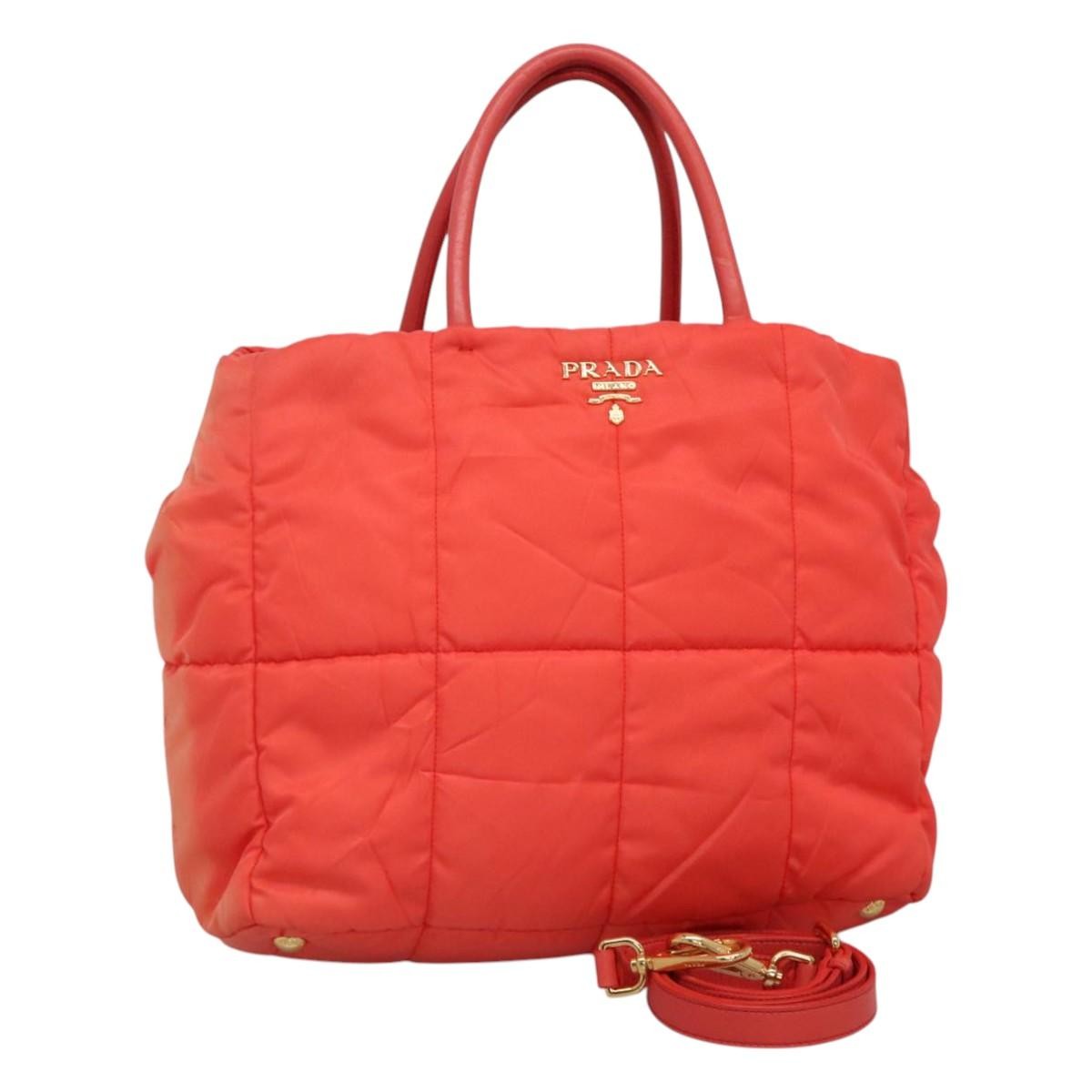 Prada Convertible Tote Quilted Tessuto, ORANGE, NYLON, Handbag