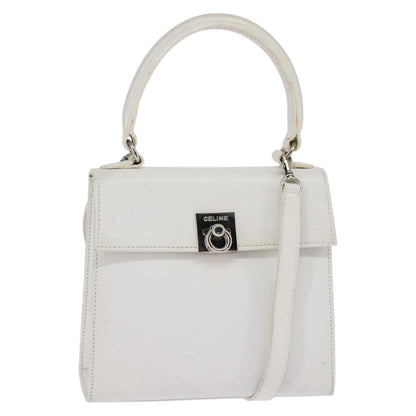 Celine Gancini Handbag Leather, WHITE, LEATHER, Handbag