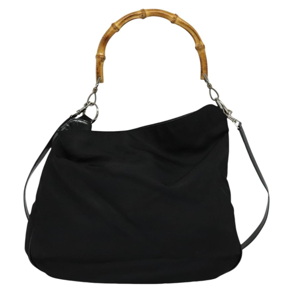 Gucci Vintage Bamboo Shoulder Bag Nylon, BLACK, NYLON, Shoulder bag