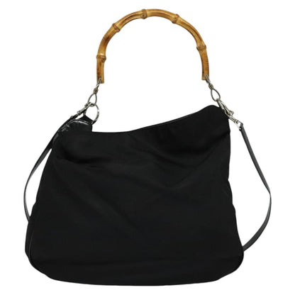 Gucci Vintage Bamboo Shoulder Bag Nylon, BLACK, NYLON, Shoulder bag