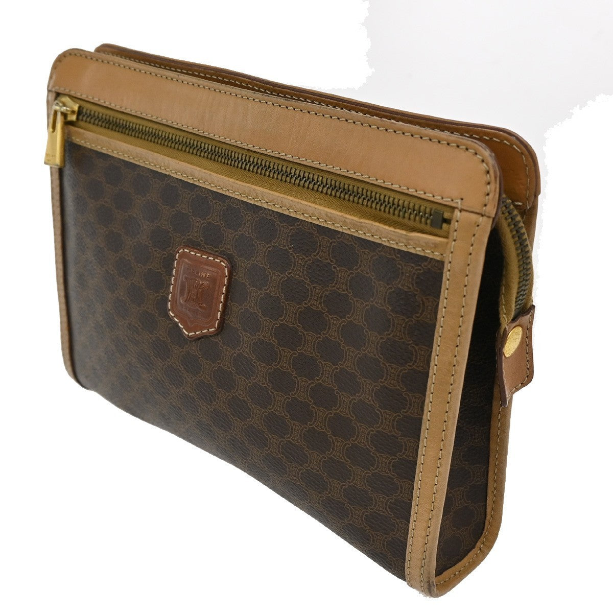 Celine Macadam Pochette Canvas and Leather, BROWN, CANVAS, Clutche & pouche
