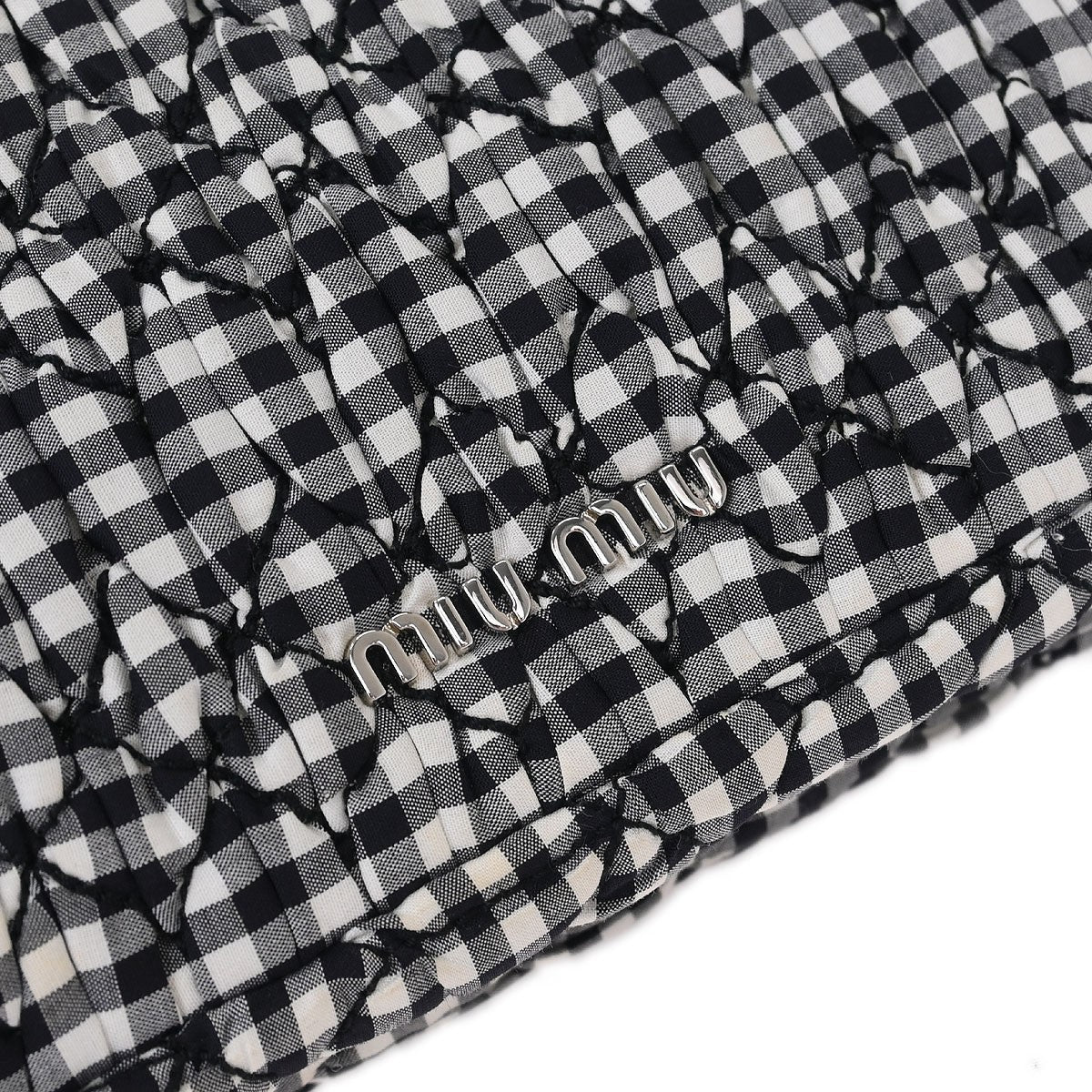 Miu Miu Crystal Clutch Matelasse Gingham Print Canvas, BLACK, CANVAS, Clutche & pouche