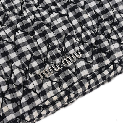 Miu Miu Crystal Clutch Matelasse Gingham Print Canvas, BLACK, CANVAS, Clutche & pouche
