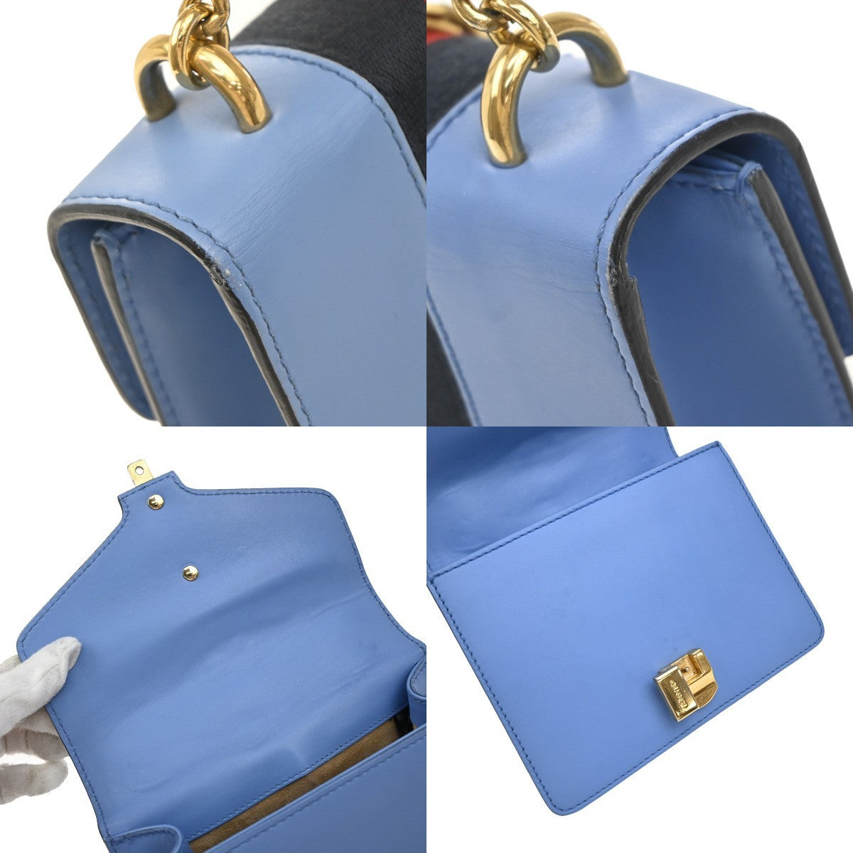 Gucci Sylvie Chain Shoulder Bag Leather, BLUE, LEATHER, Shoulder bag