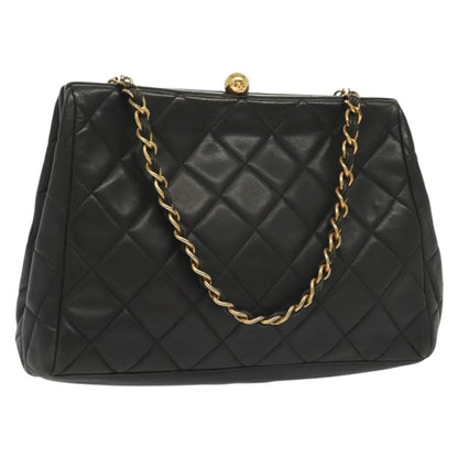 Chanel Vintage Chain Frame Bag Quilted Lambskin, BLACK, LEATHER, Shoulder bag