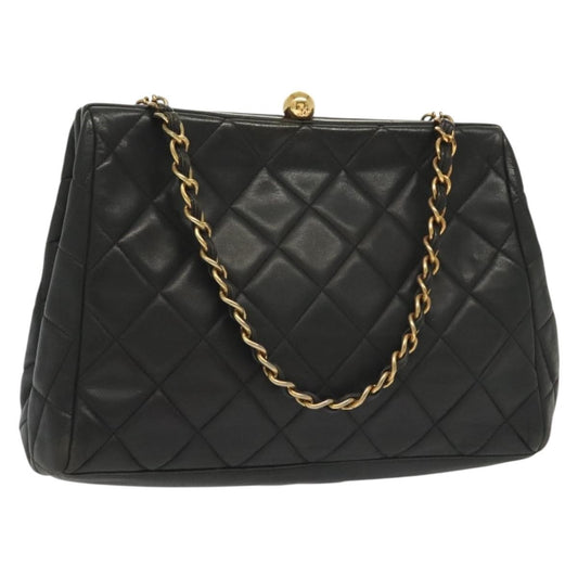 Chanel Vintage Chain Frame Bag Quilted Lambskin, BLACK, LEATHER, Shoulder bag