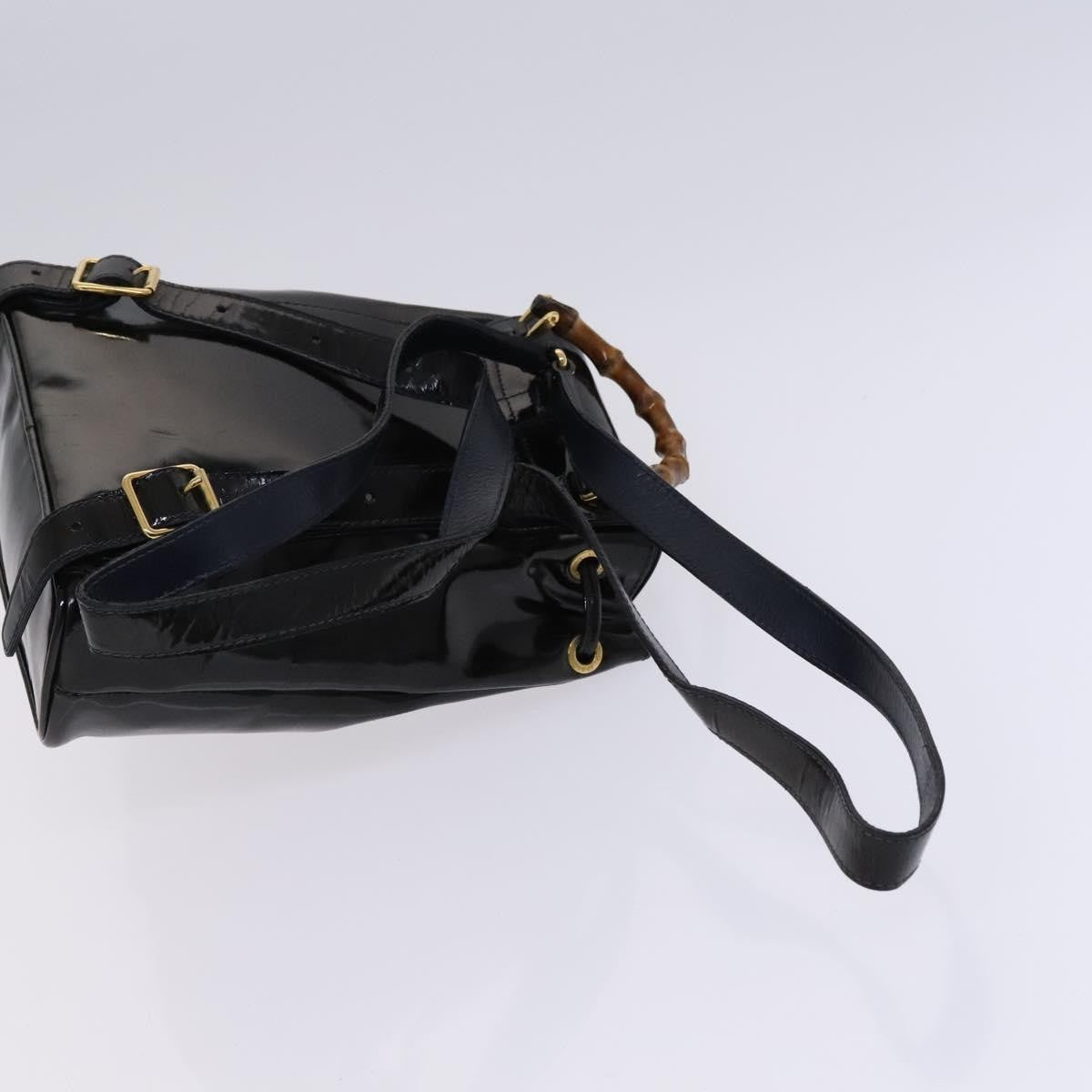 Gucci Vintage Bamboo Backpack Patent, Black, Patent Leather, Backpack