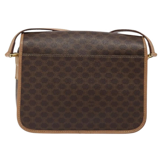 Celine Vintage Macadam Circle Logo Shoulder Bag Canvas and Leather, BROWN, PVC,CANVAS, Shoulder bag