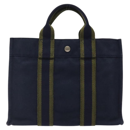 Hermes Fourre Tout Tote Canvas, NAVY, CANVAS, Tote bag