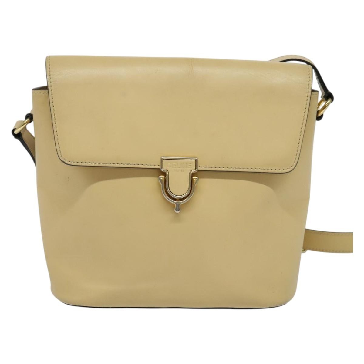 Celine Shoulder Bag Leather, BEIGE, LEATHER, Shoulder bag