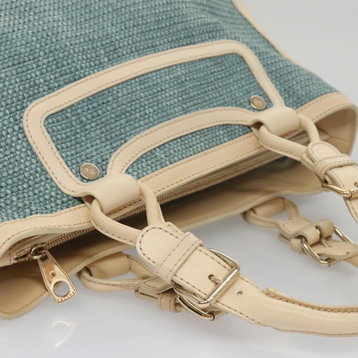 Celine Boogie Satchel Leather, BLUE, LEATHER, Handbag