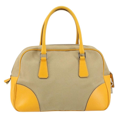 Prada Bowler Bag Canvas with Leather, BEIGE, CANVAS, Handbag
