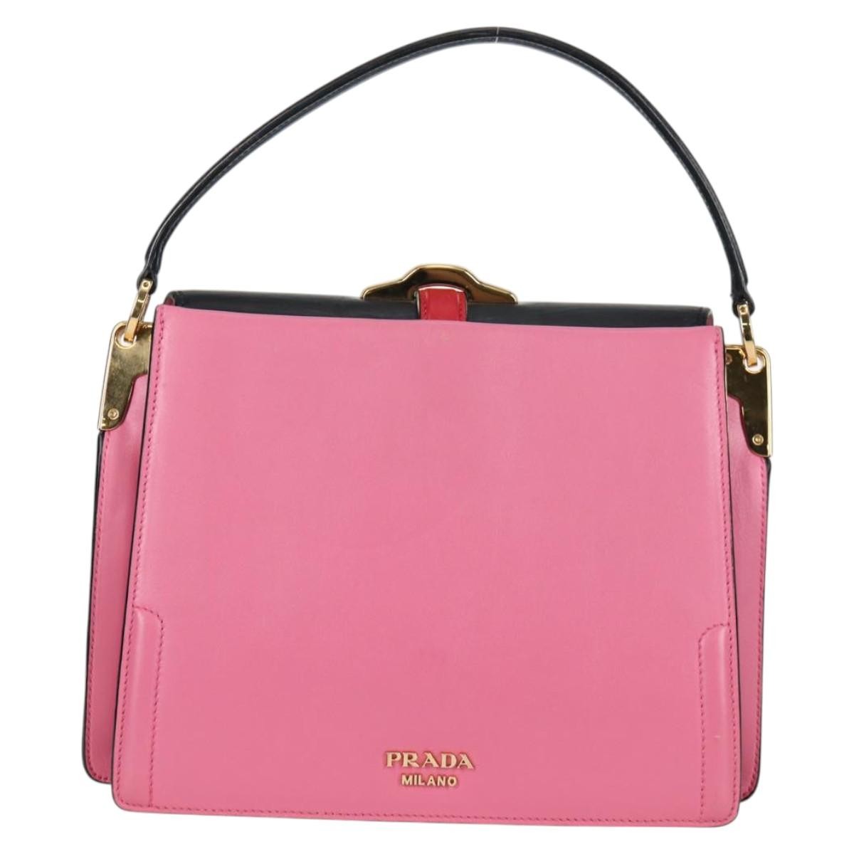 Prada Belle Top Handle Bag City Calf, PINK, LEATHER, Handbag