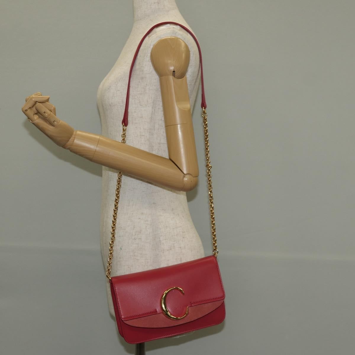 Chloe C Chain Clutch Leather, PINK, LEATHER, Clutche & pouche