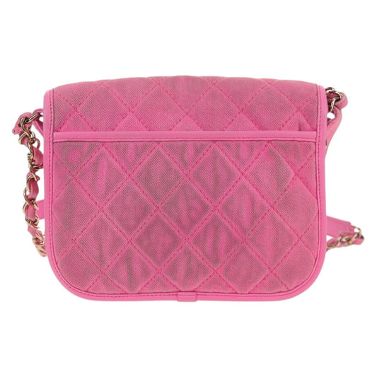 Chanel Flap Messenger Bag Quilted Denim, PINK, CANVAS, Shoulder bag