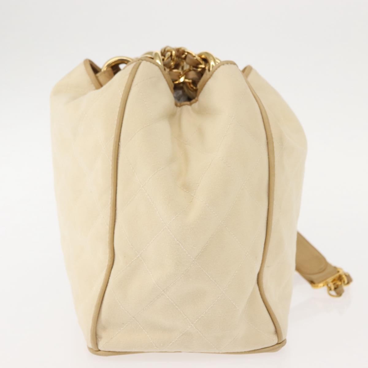 Chanel Vintage Drawstring Chain Bucket Bag Quilted Canvas, BEIGE, CANVAS, Shoulder bag