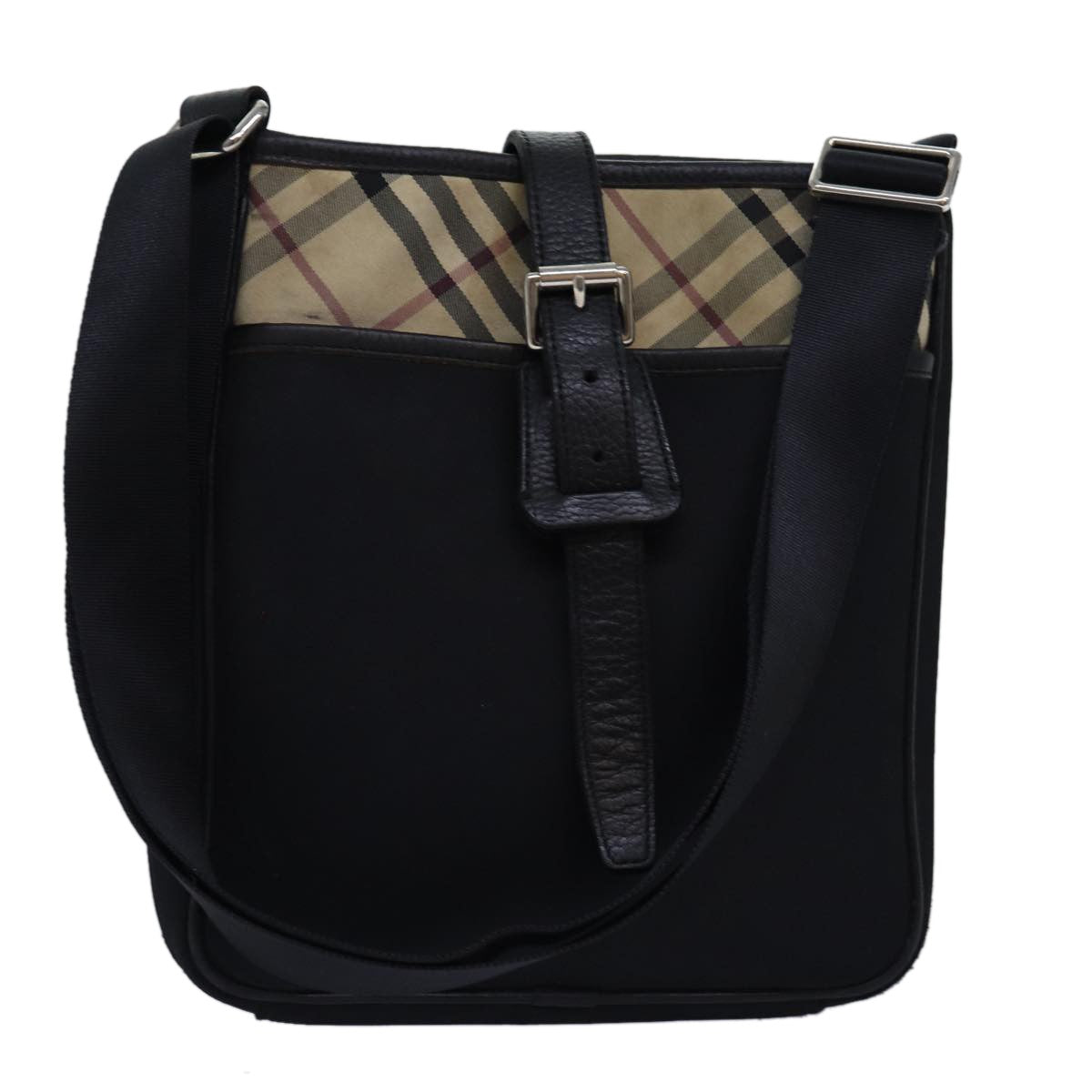 Burberry Front Pocket Flap Messenger Vintage Check Nylon and Nylon, BLACK, NYLON, Crossbody bag