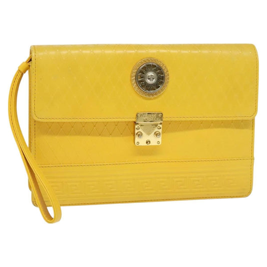 Versace Wristlet Pouch Leather, YELLOW, LEATHER, Clutche & pouche
