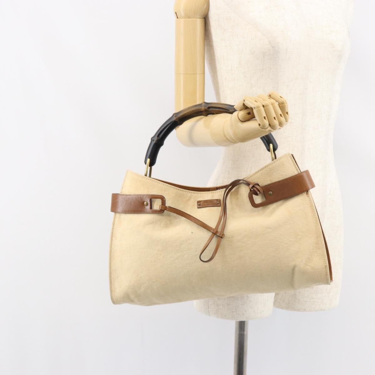 Gucci Vintage Bamboo Handle Bag Canvas, BEIGE, CANVAS, Tote bag