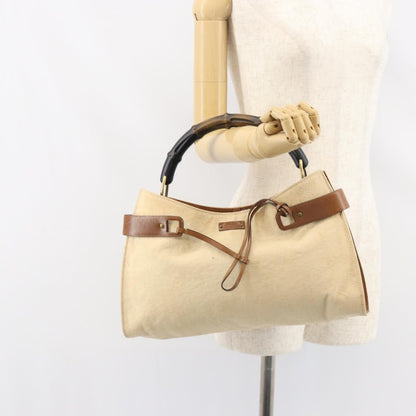 Gucci Vintage Bamboo Handle Bag Canvas, BEIGE, CANVAS, Tote bag